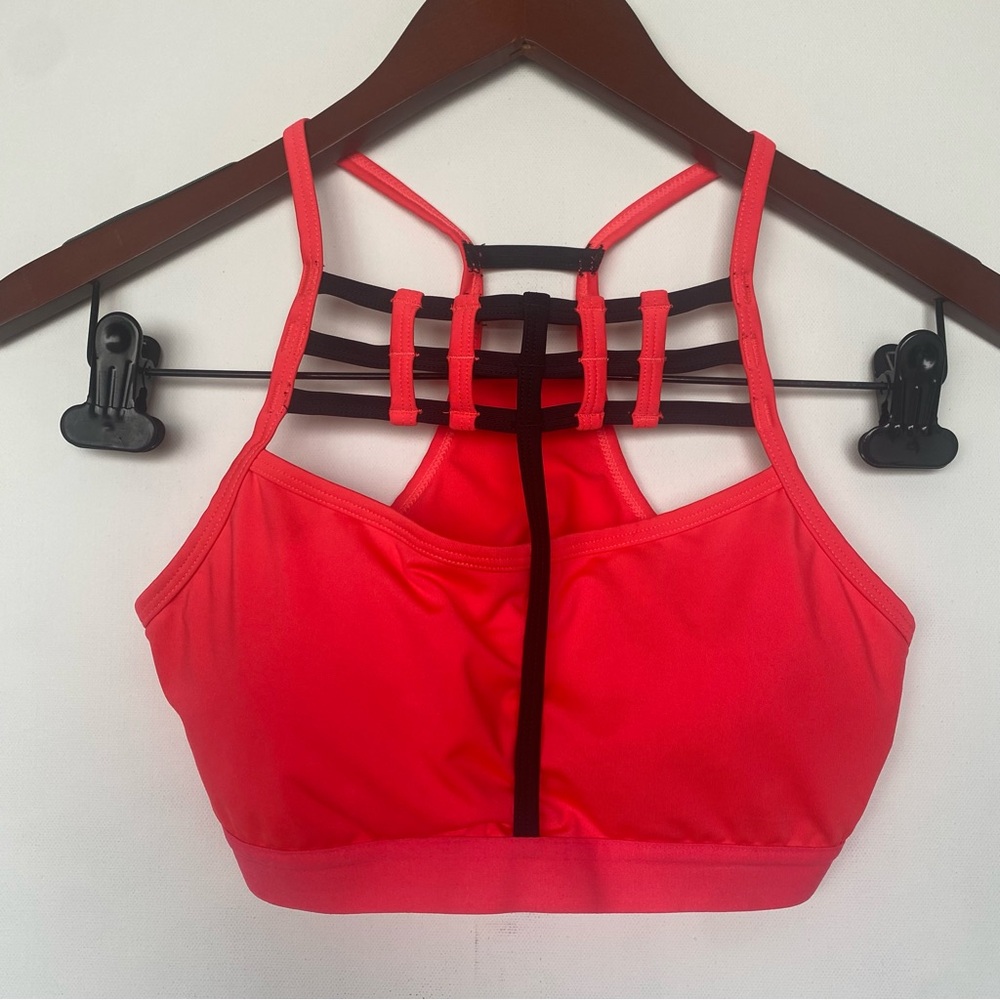 Bally Total Fitness - Red-Orange Scrappy Sports Bra W Padding No Wire - Size S
